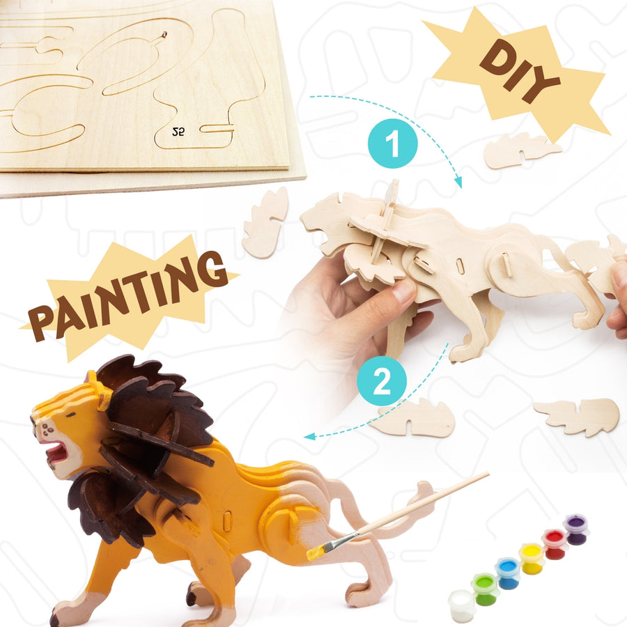 3D Wooden Puzzle Paint Kit - Lion