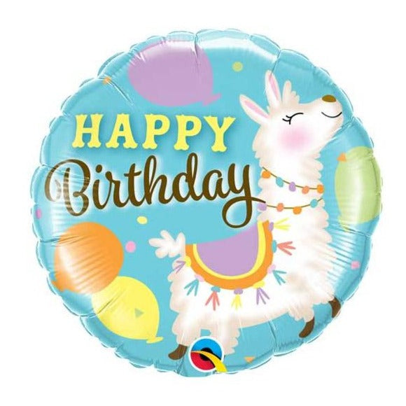 round happy birthday llama balloon