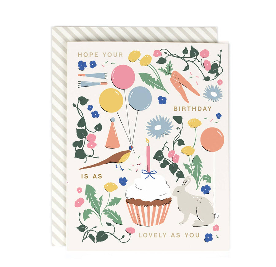 hope your birthday is as lovely as you birthday card animals cupcake balloons
