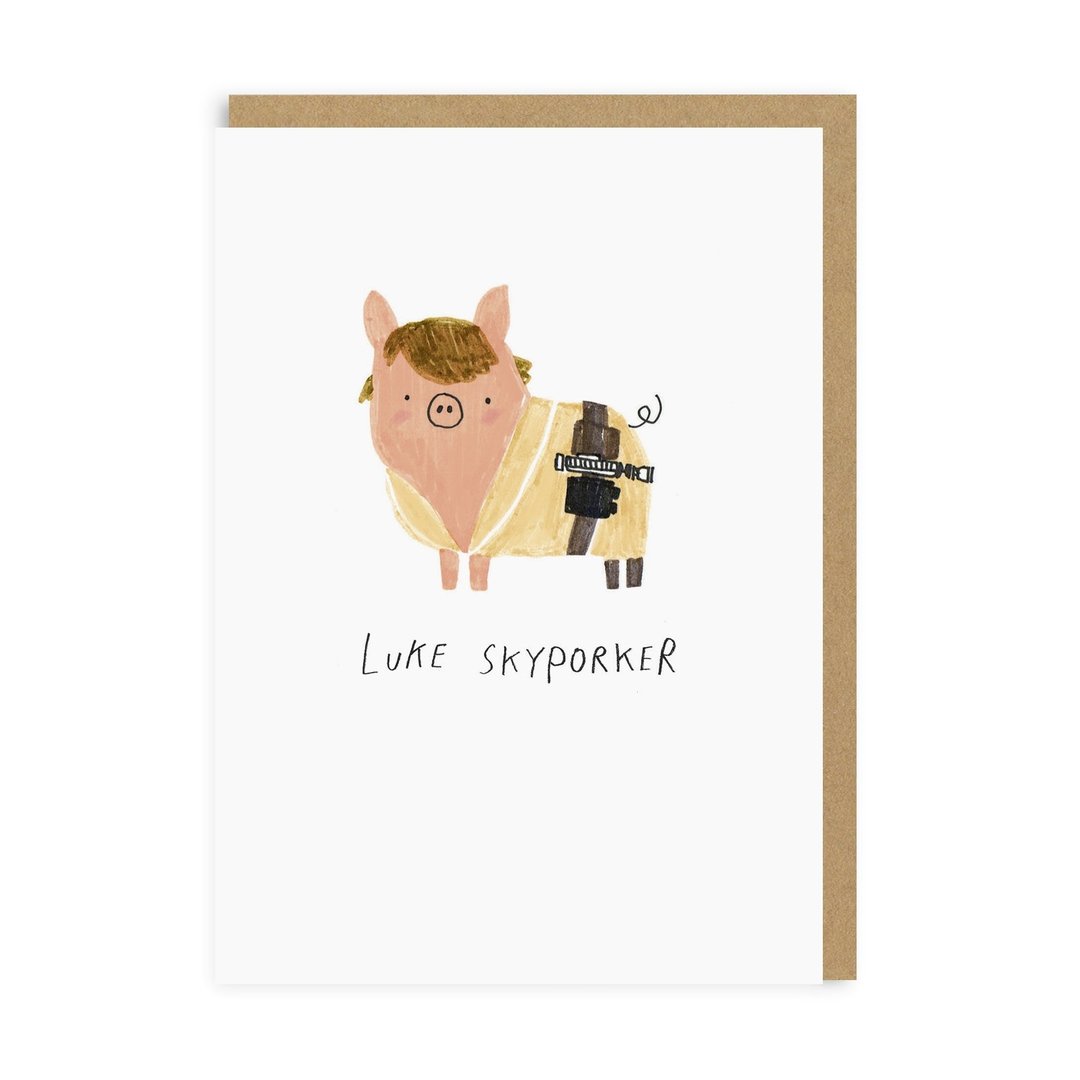 luke skyporker star wars pig greeting card