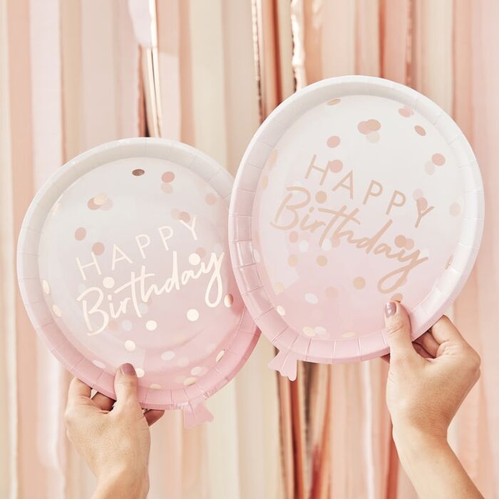 Rose Gold Balloon Birthday Plates