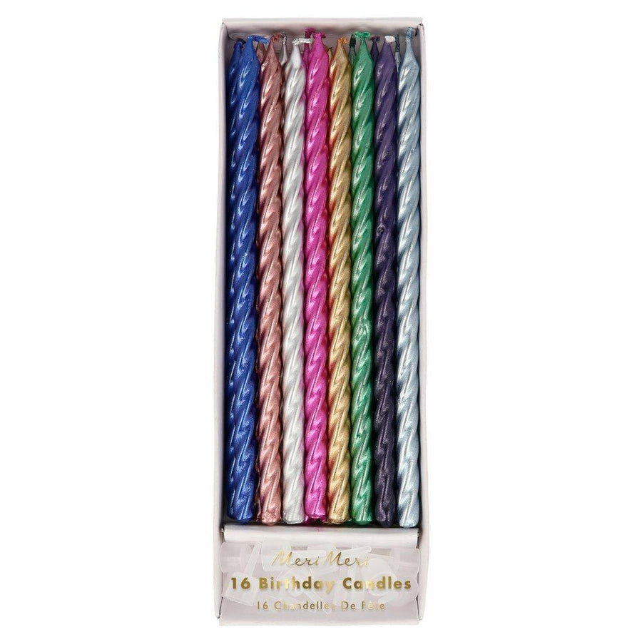 multicolor chrome metallic blue rose gold silver pink green purple twist tall candles 