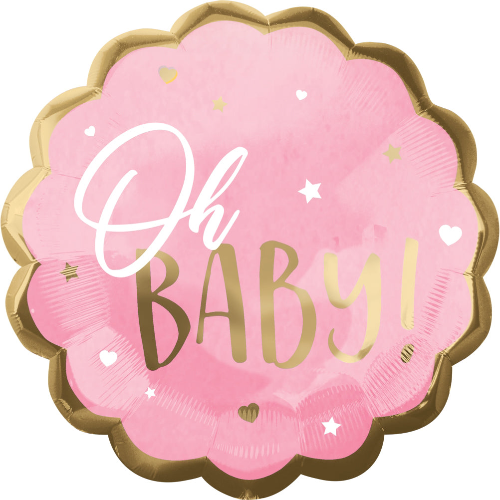 round pink oh baby balloon