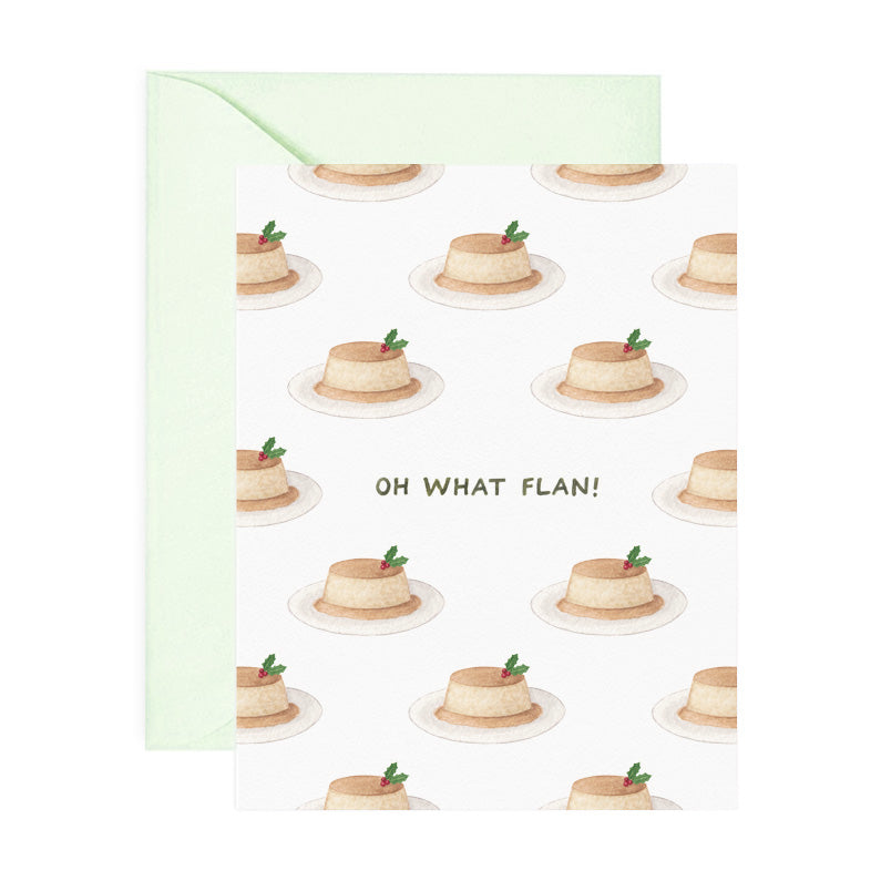 oh what flan holiday food pun greeting card