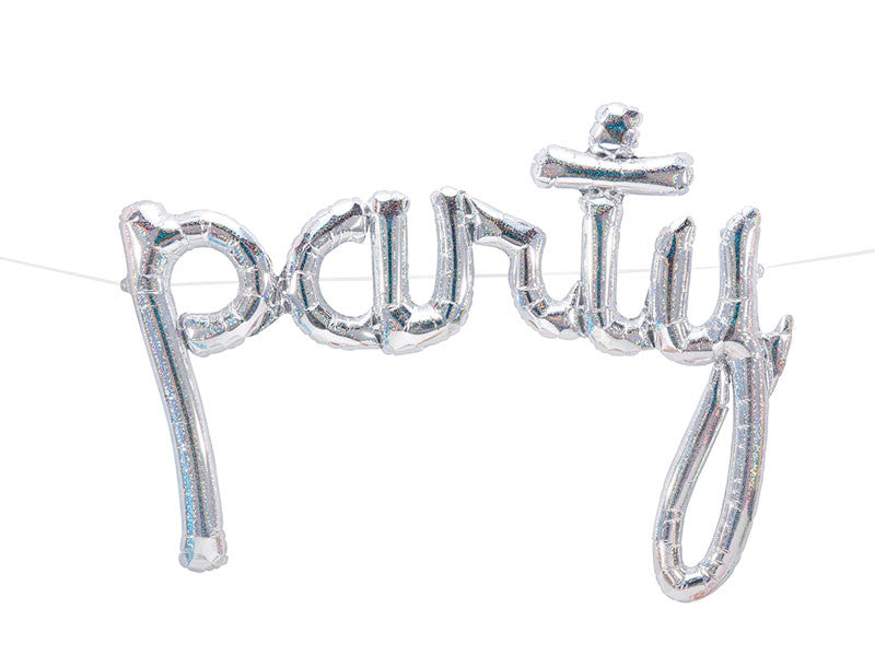 PARTY Holographic Silver Script Balloon