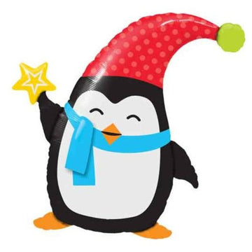 penguin balloon with red hat and star