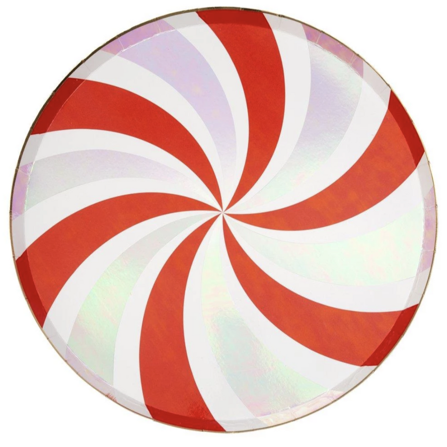 red and white peppermint swirl paper plates