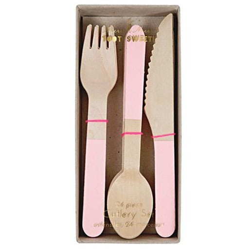 pink handled birch wood cutlery