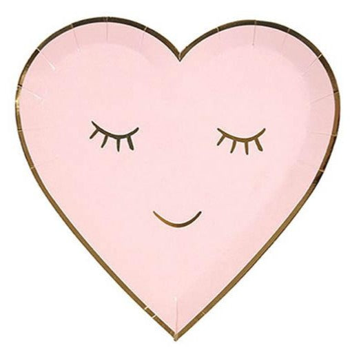 pink heart face paper plate