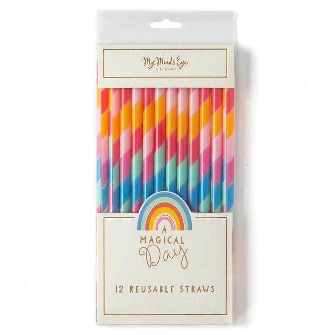 rainbow stripe reusable straws