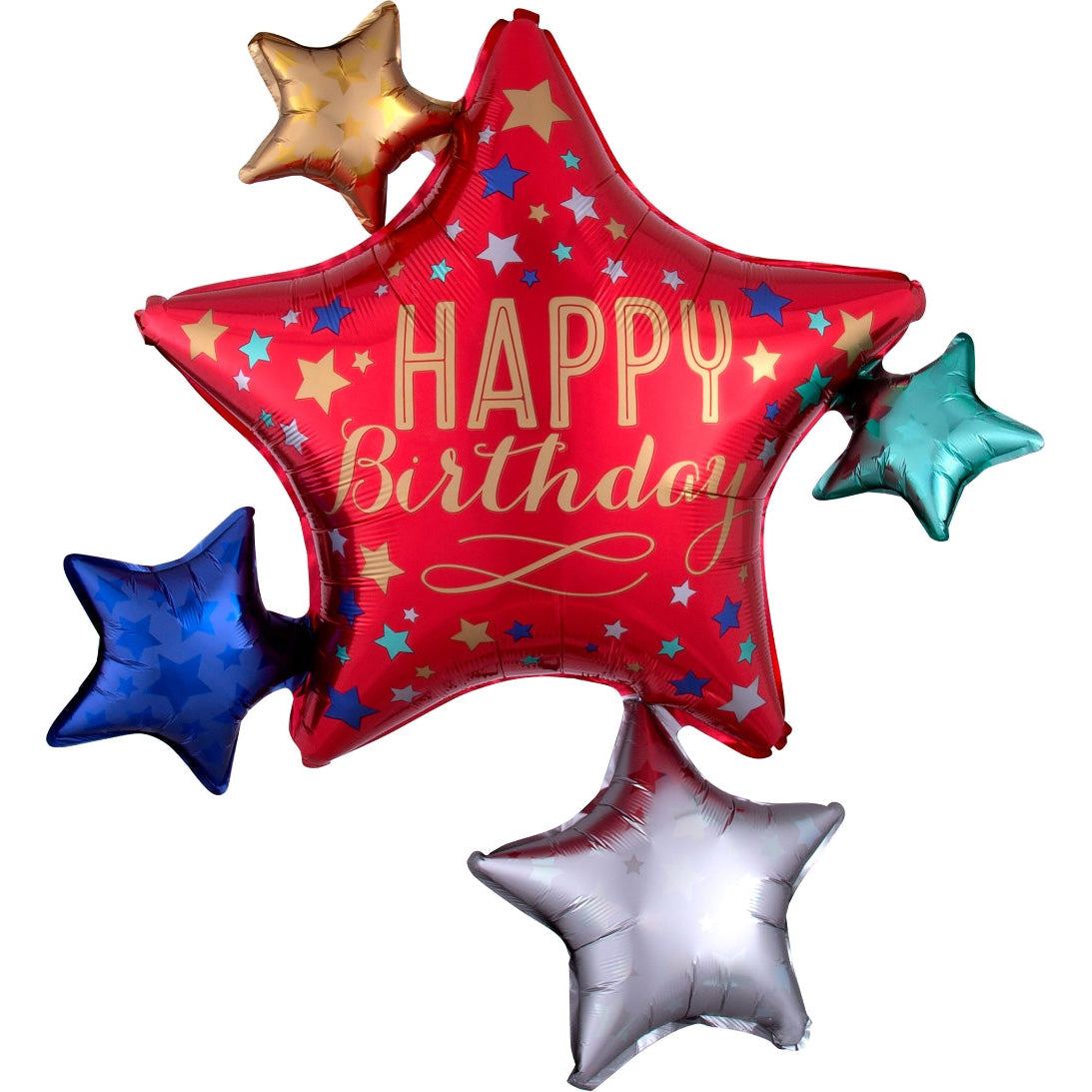 Red Birthday Satin Star Cluster Balloon
