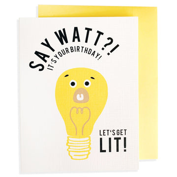 say watt lightbulb birthday card