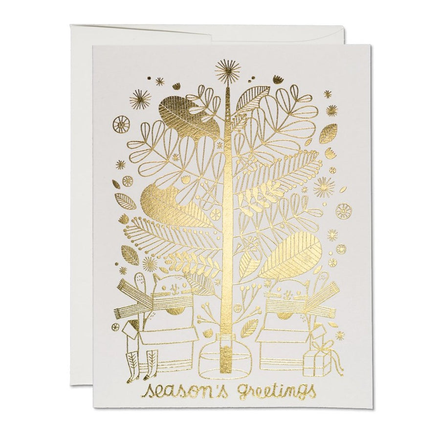 cat holiday card in gold foil, season's greetings