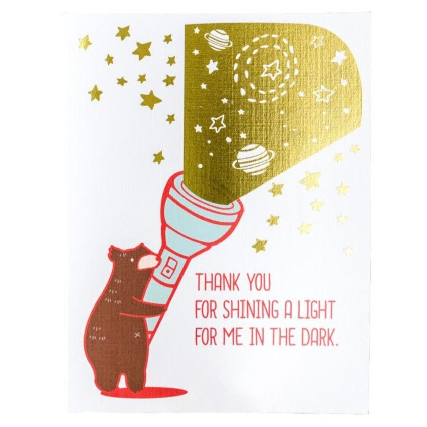 bear with flashlight thank you card