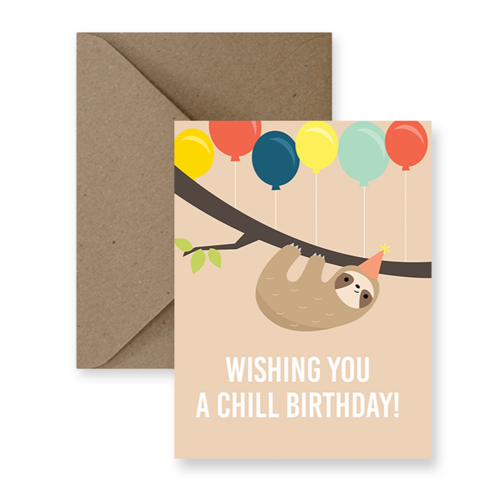 sloth with balloons birthday card