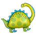 A green long neck dinosaur-shaped mylar balloon with blue accents on the spine and head.