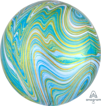 turquoise blue green gold white marble swirl orb balloon