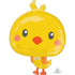 A 28-inch yellow chick-shaped balloon with a simple design, featuring a smiling face, for Easter celebrations.